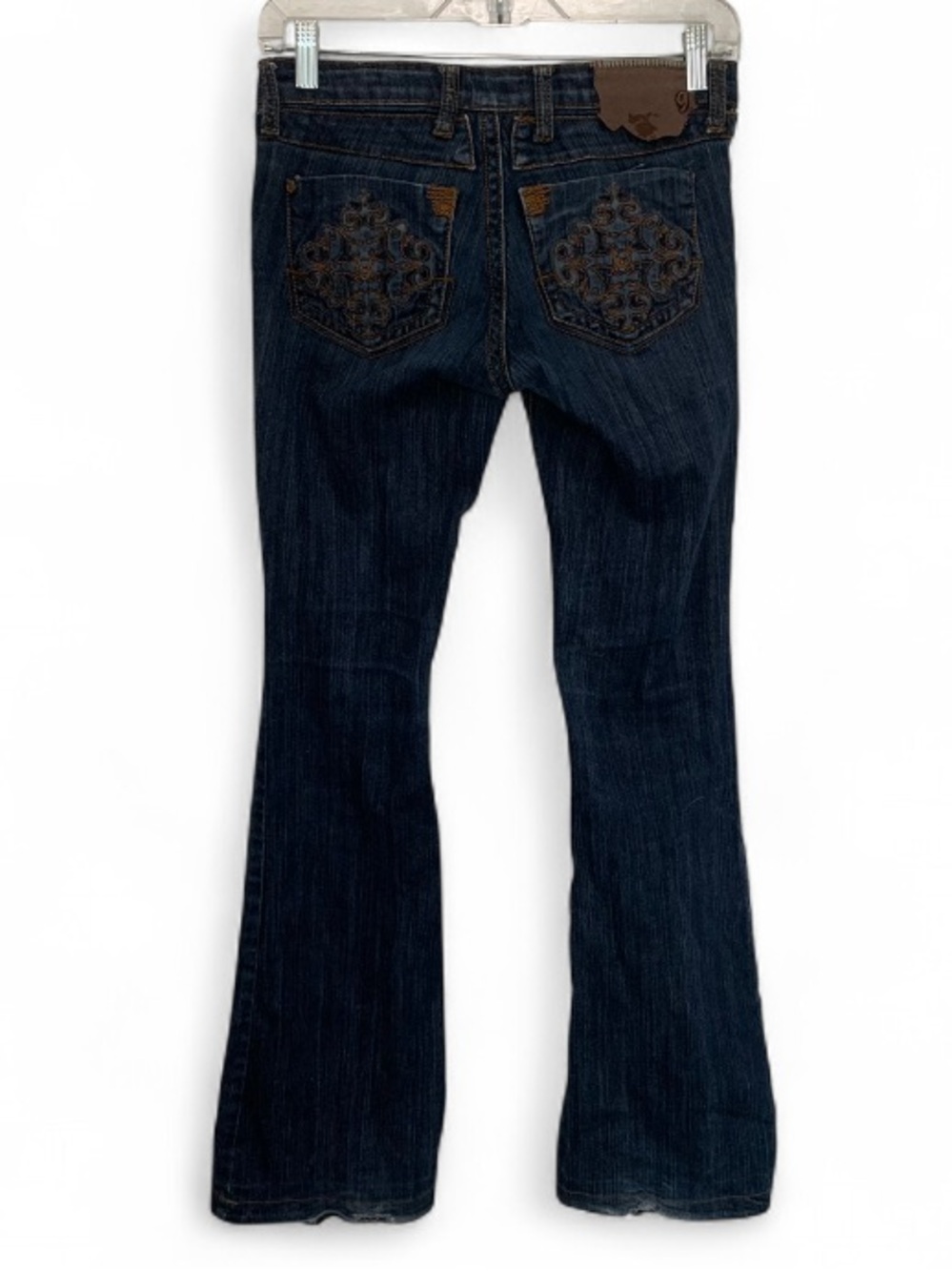 Vintage Nine Rivets Dark Wash Embroidered Back Pocket Blue Jeans